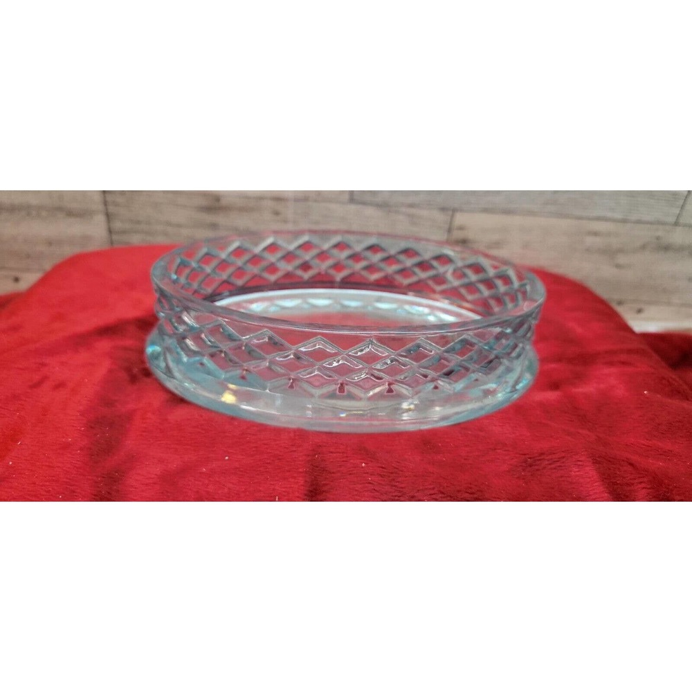 Vintage Glass trinket dish ice blue oval diamond pattern Candy Catch all 5.5"